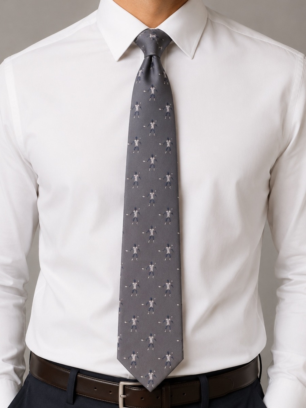 Henri Christian Gray Tennis Player Silk Tie Classic Preppy Mens Necktie